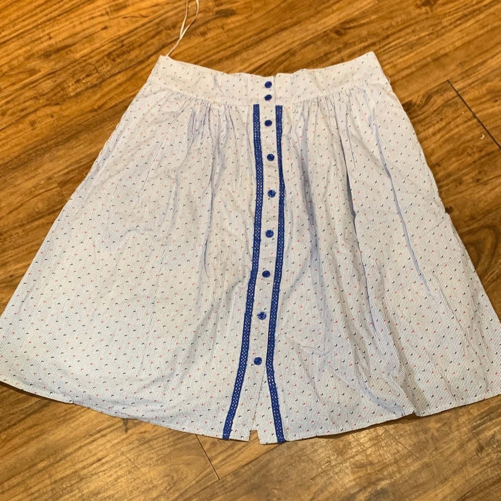 White Eyelet Circle Skirt with Blue Trim